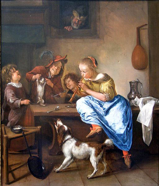 Jan Steen Children teaching a cat to dance